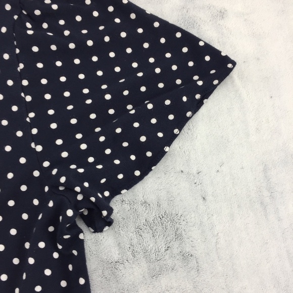 Chaps Polkadot Tee Navy Blue with Pleated Collar - Picture 3 of 6